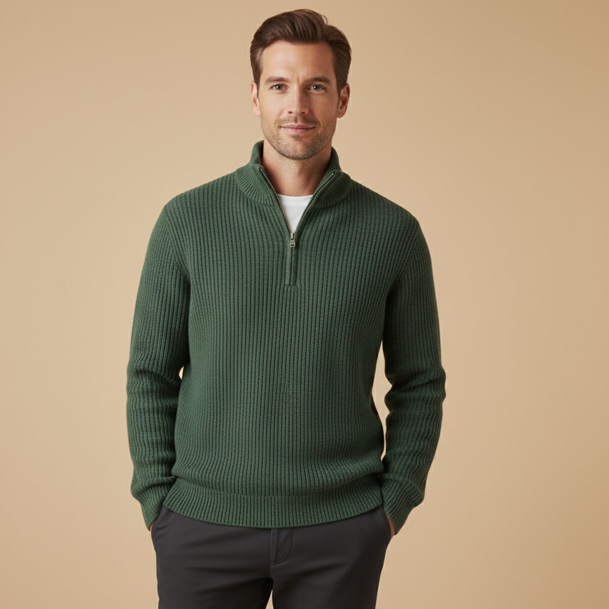 Men's Cashmere Knit Half-Zip Sweater - Green
