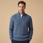 Men's Cashmere Knit Half-Zip Sweater - Navy Blue