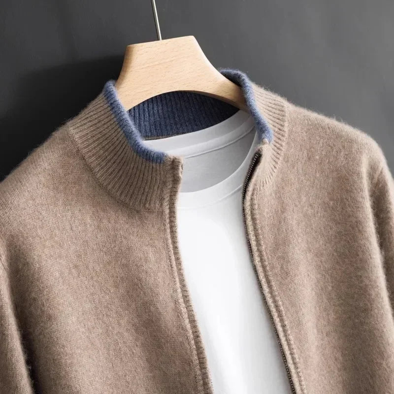 Men's Cashmere Zip Jacket - Khaki