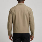 Men's Checked-Lined Collared Jacket in Khaki, worn on model, back view