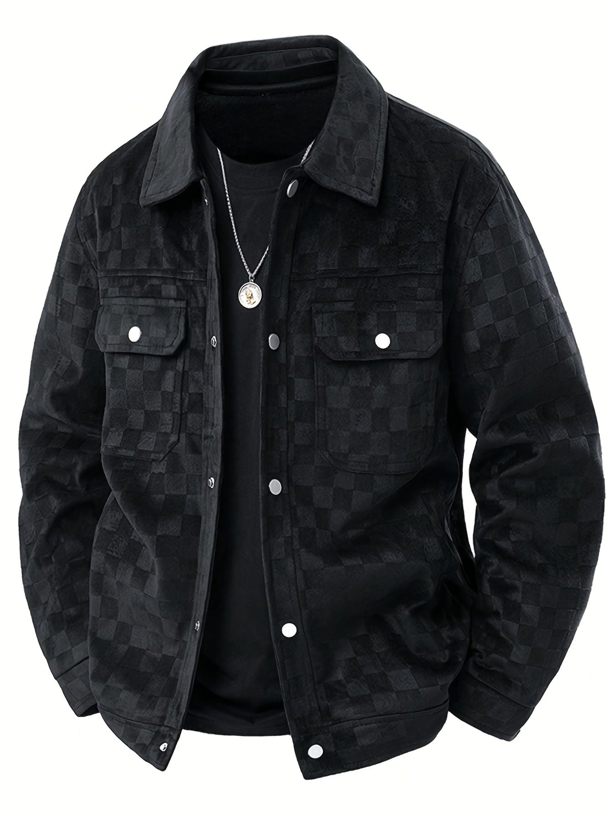 Men's Checkered Suede Jacket - Black