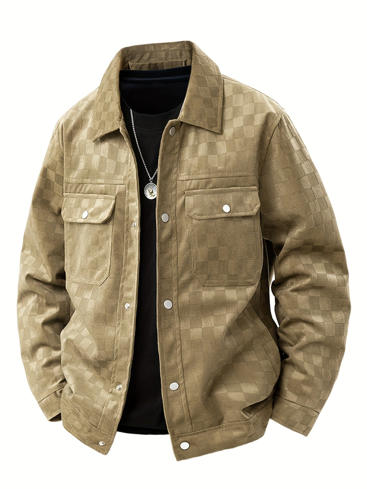 Men's Checkered Suede Jacket - Khaki