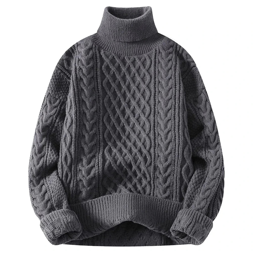 Men's Chunky Cable Knit Turtleneck Sweater - Gray