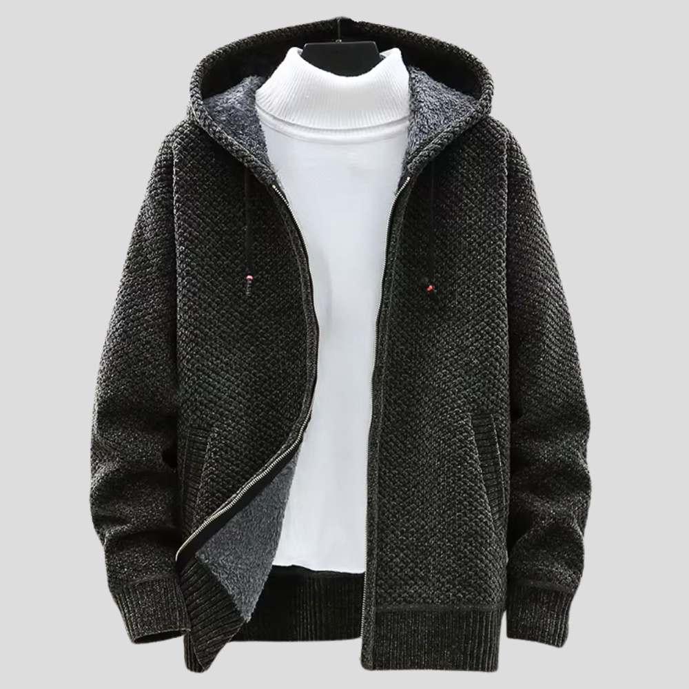 Chunky Knit Full-Zip Hoodie - Green