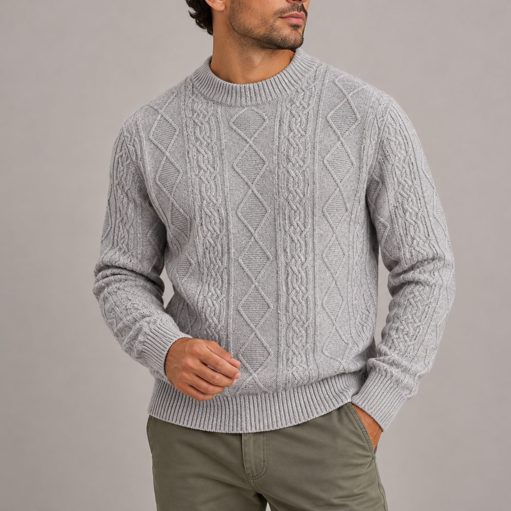 Men's Classic Cable Knit Sweater - Gray