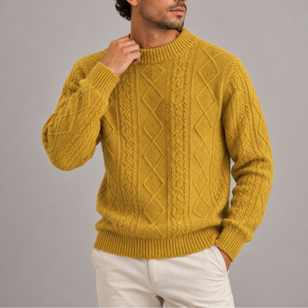 Men's Classic Cable Knit Sweater - Yellow