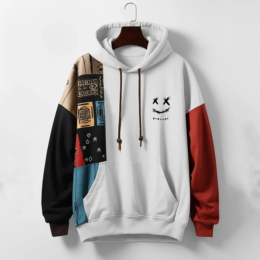 Men's Contrast Panel Hoodie - White