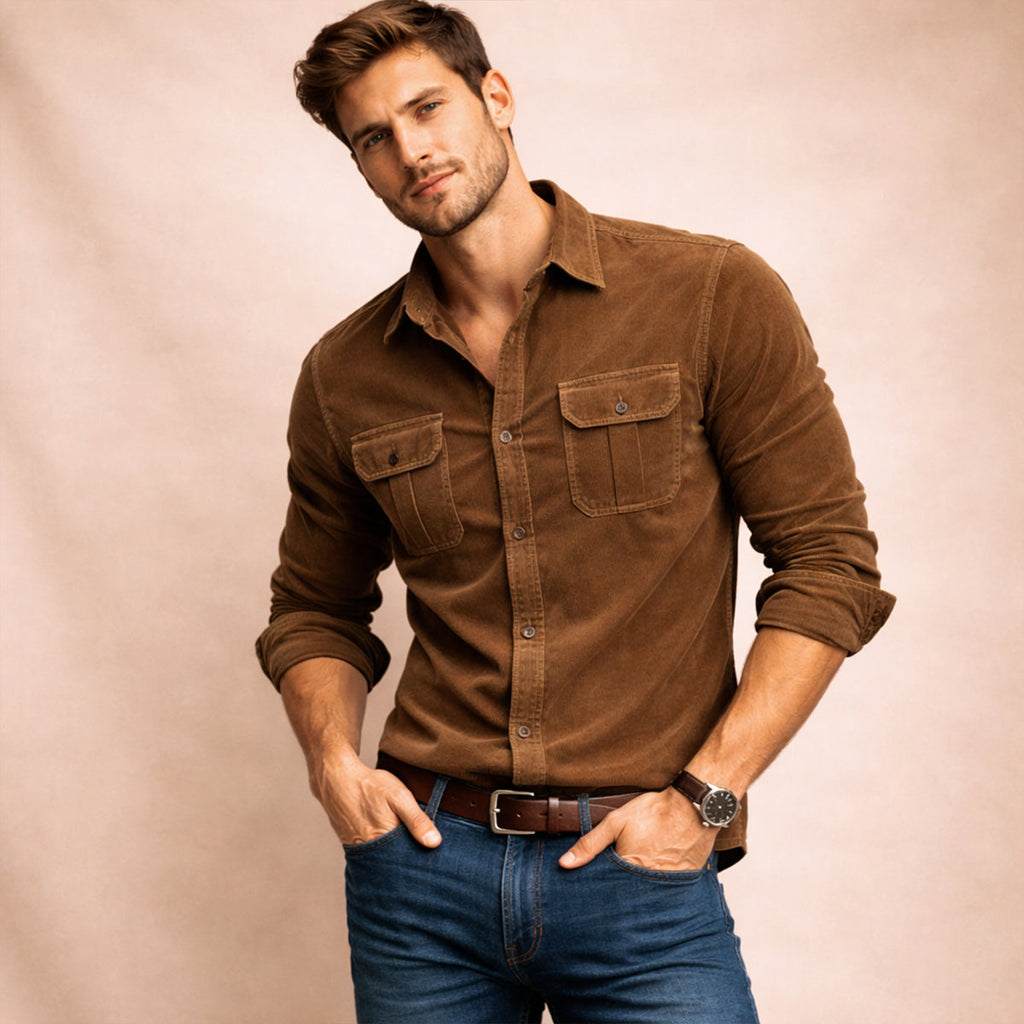 Men's Corduroy Button-Down Shirt - Dark Brown