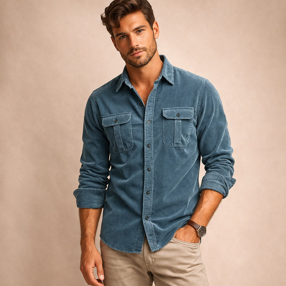 Men's Corduroy Button-Down Shirt - Blue
