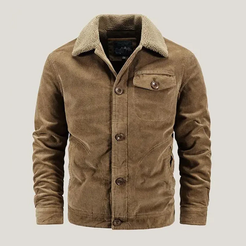 Men's Corduroy Fleece-Lined Jacket | Button-Up Winter Coat - Brown