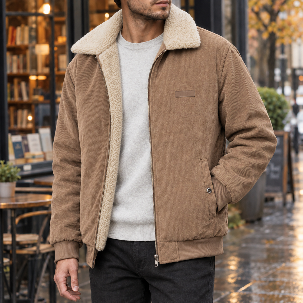 Men's Corduroy Full-Zip Jacket - Khaki - on model