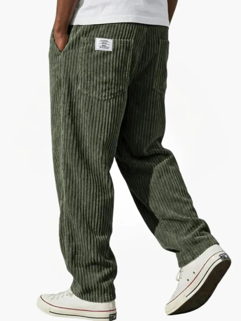 Men's Relaxed Fit Corduroy Pants | Elastic Drawstring Waist Baggy Casual Pants