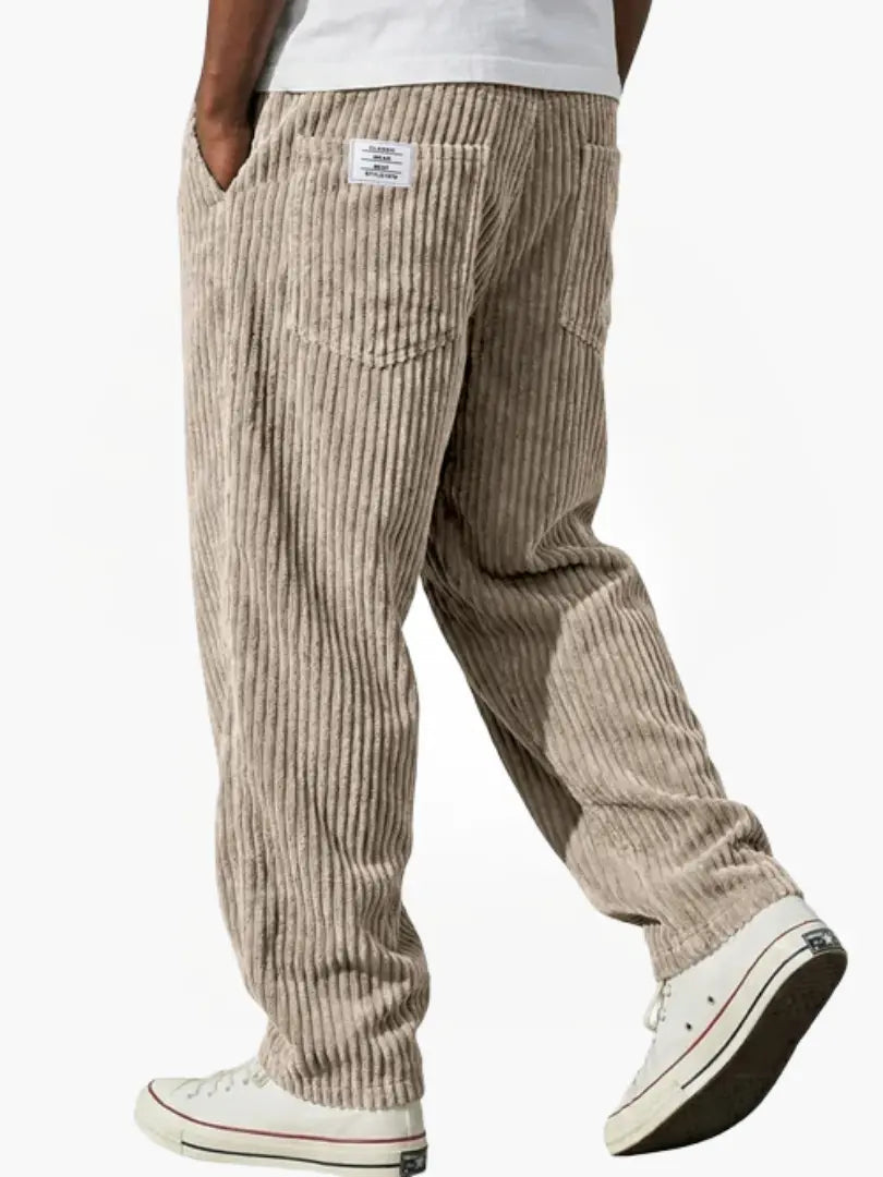 Men's Relaxed Fit Corduroy Pants | Elastic Drawstring Waist Baggy Casual Pants