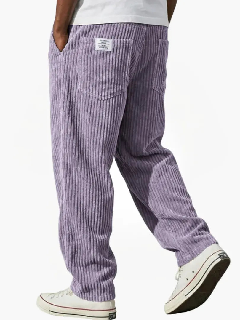 Men's Relaxed Fit Corduroy Pants | Elastic Drawstring Waist Baggy Casual Pants