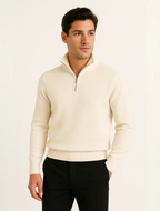 Men's cotton knit half-zip sweater lifestyle photo