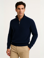 Men's cotton knit half-zip sweater lifestyle photo