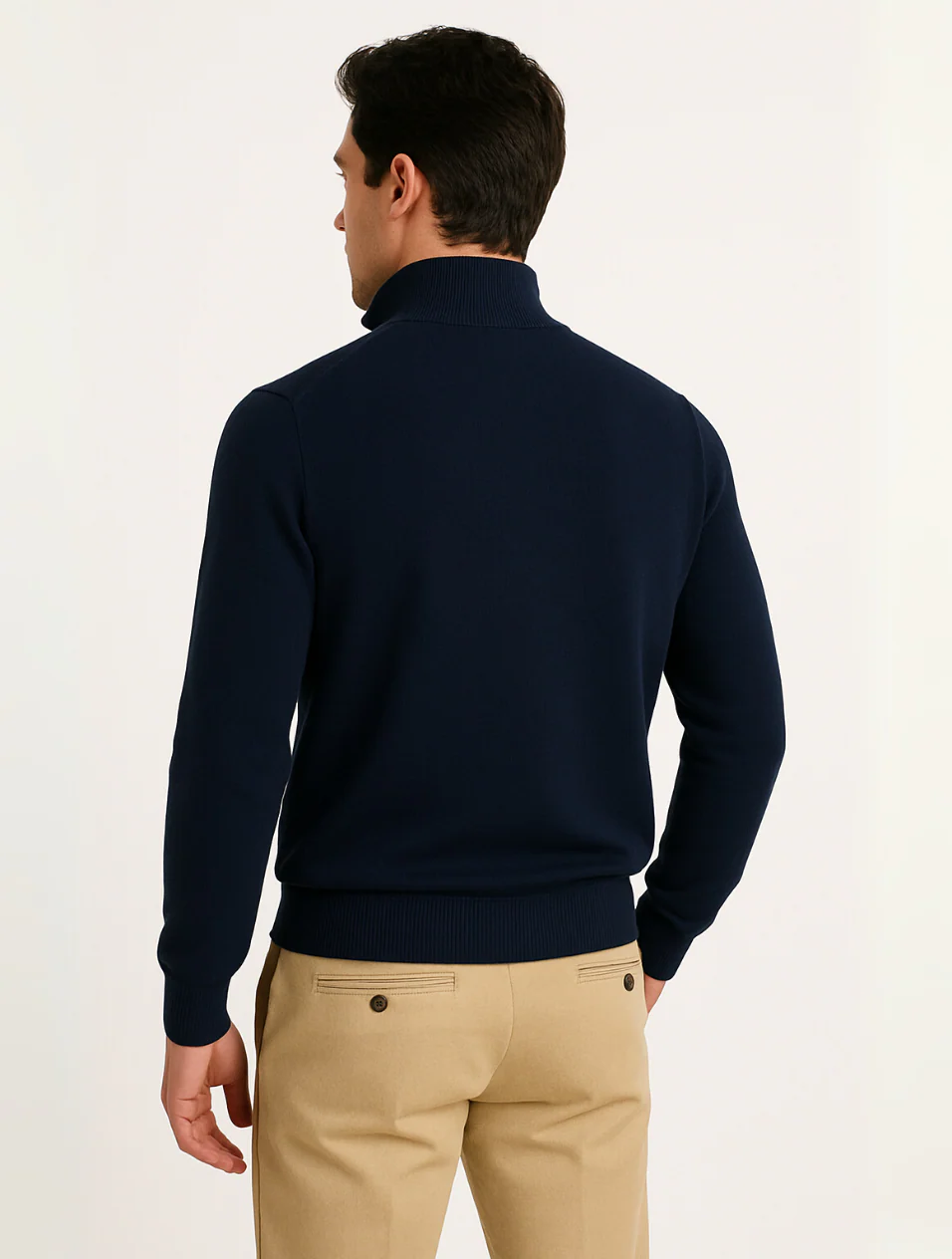 Men's cotton knit half-zip sweater lifestyle photo