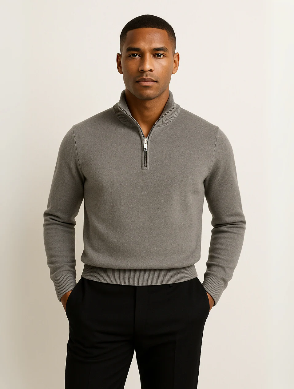 Men's cotton knit half-zip sweater lifestyle photo