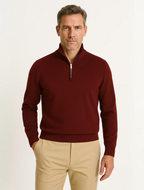 Men's cotton knit half-zip sweater lifestyle photo