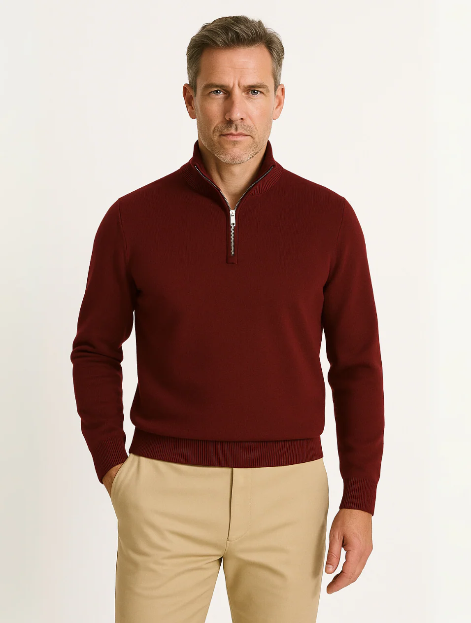 Men's cotton knit half-zip sweater lifestyle photo