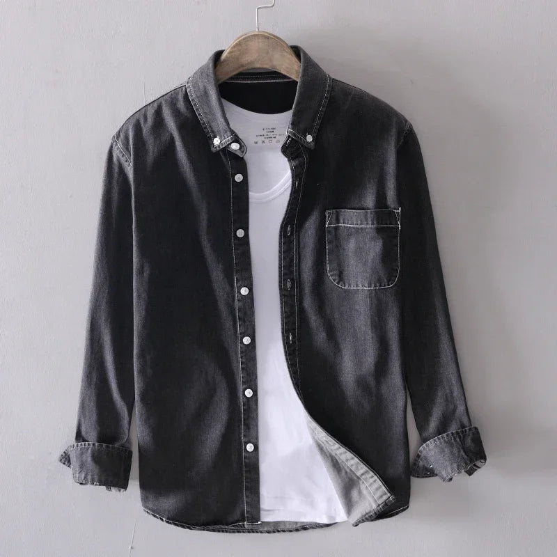 Fairbanks & Co Men's Cotton Denim Button-Down - Black Wash Denim