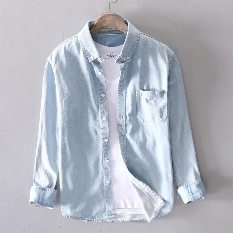 Fairbanks & Co Men's Cotton Denim Button-Down - Light Wash Denim