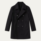 Ashcombe & Reid wool blend double-breasted peacoat in black, front view