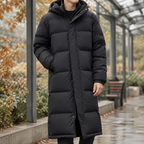 Men's Down-Filled Hooded Puffer Coat - Black - on model