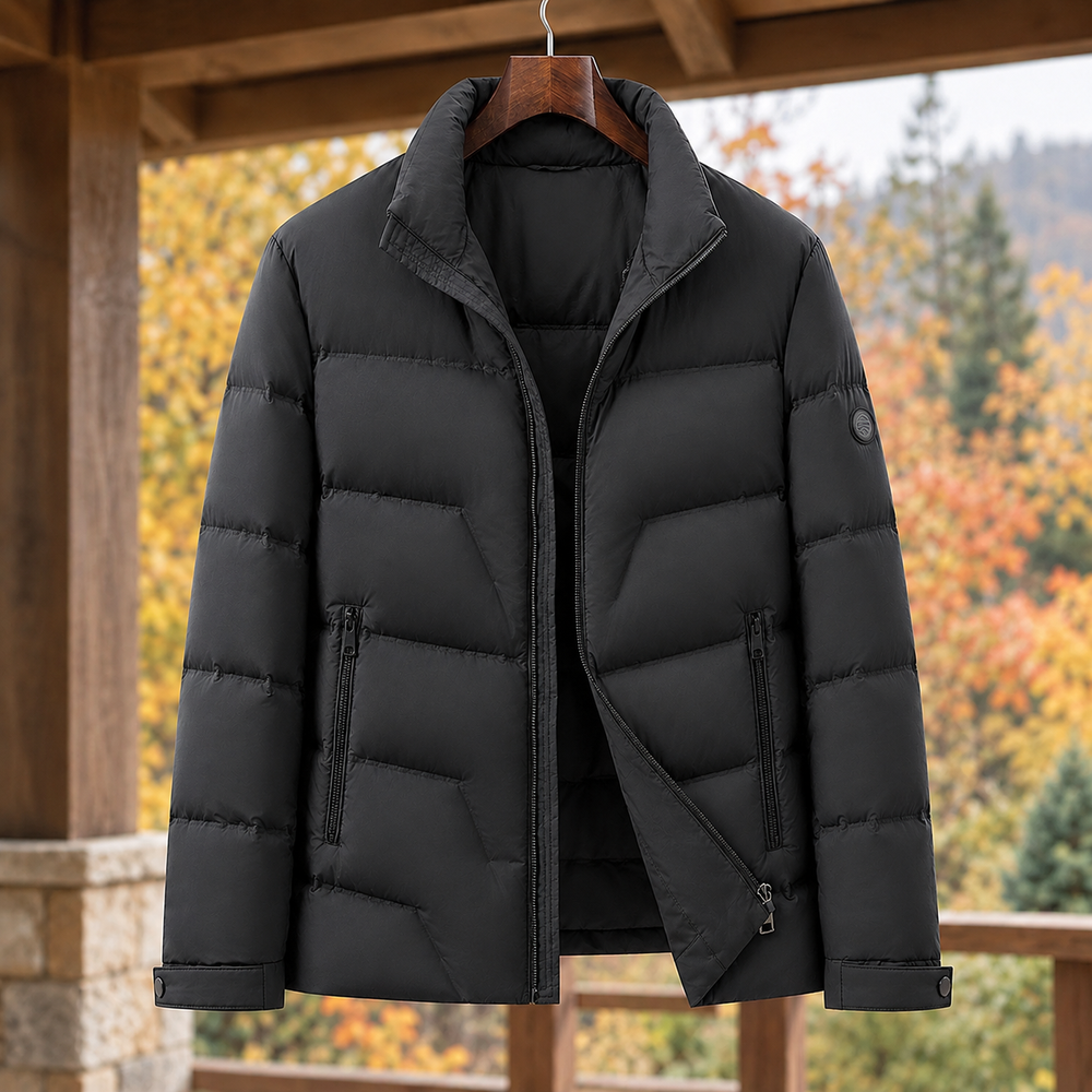 Men's Duck Down Quilted Puffer Jacket - Black