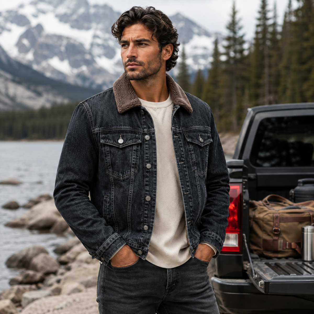 Men's Fleece Lined Denim Jacket - detail