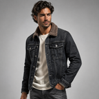 Men's Fleece Lined Denim Jacket - Black