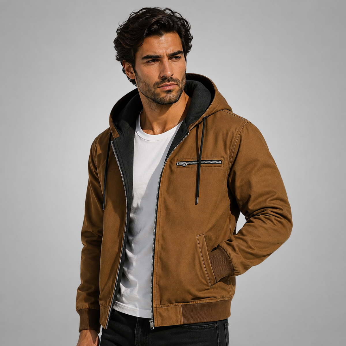 Camden Ridge Fleece-Lined Hooded Jacket Brown