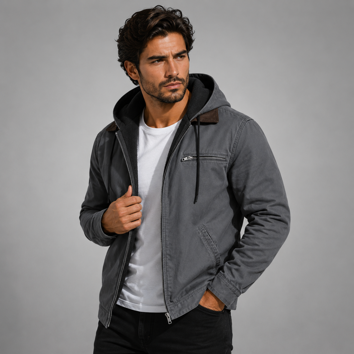 Camden Ridge Fleece-Lined Hooded Jacket Gray