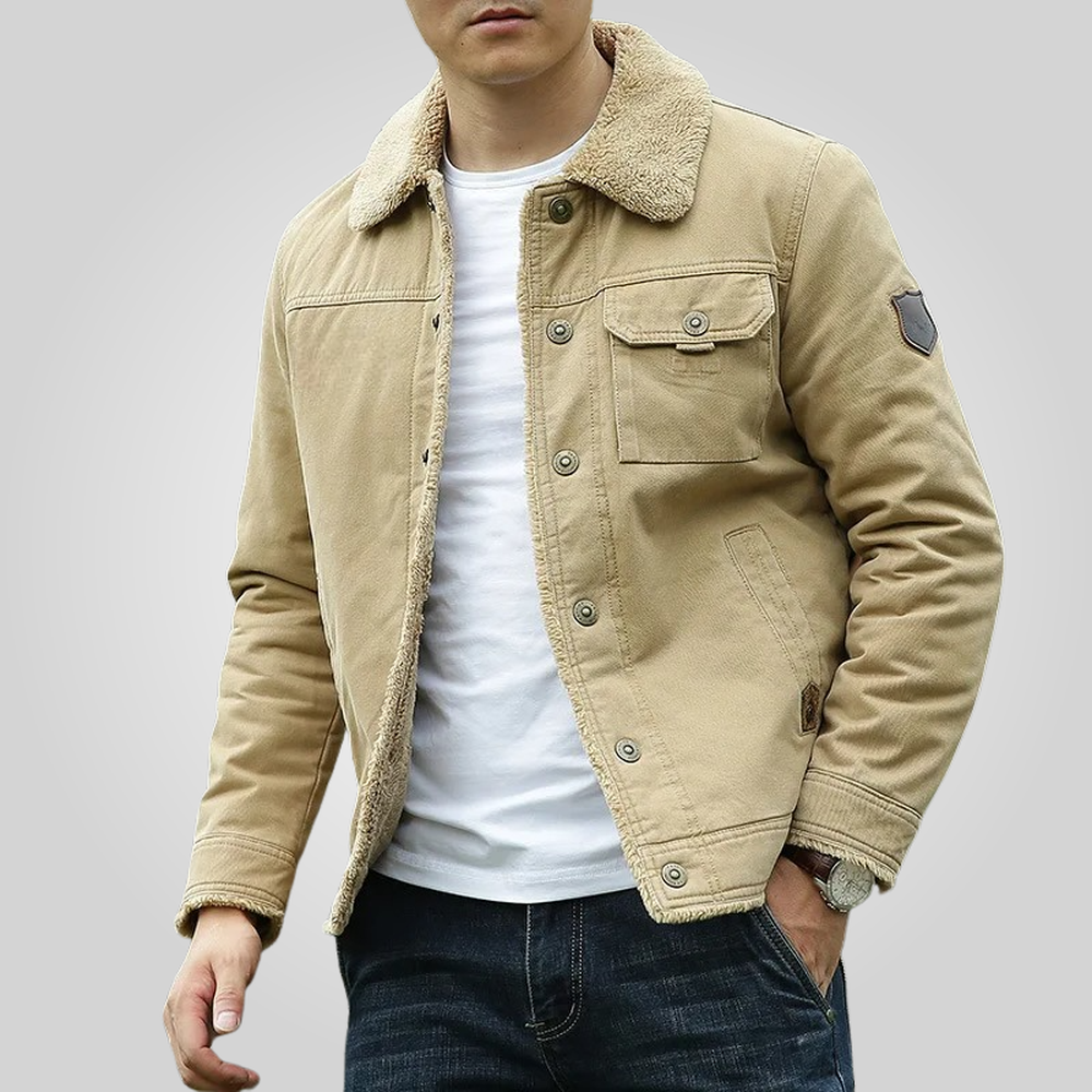 Men's Fleece-Lined Jacket - Khaki