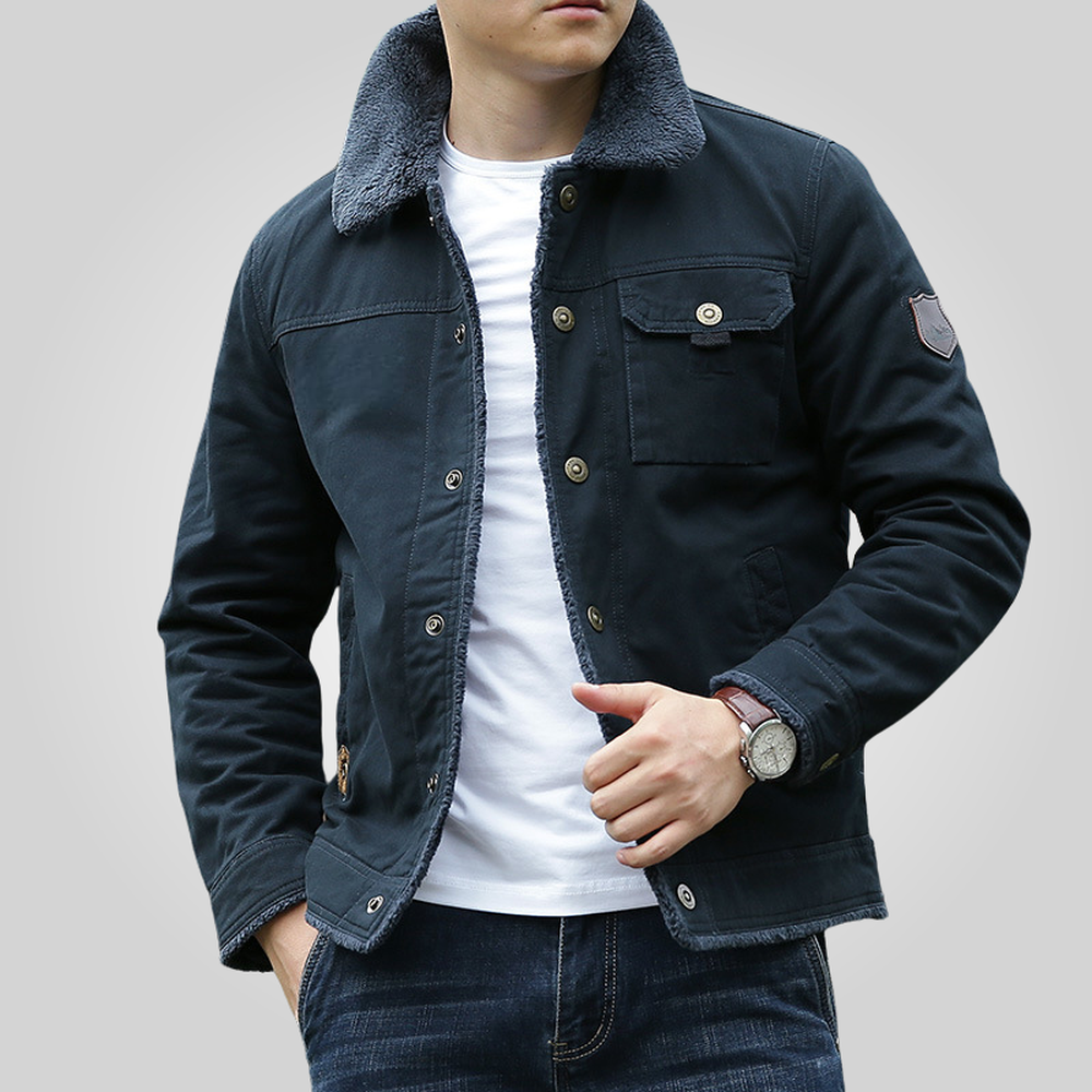 Men's Fleece-Lined Jacket - Navy Blue
