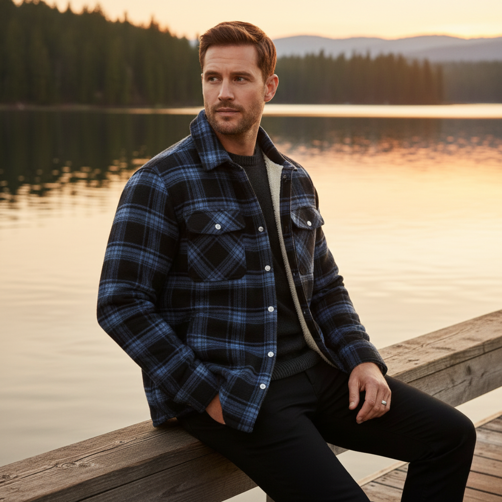 Men's Fleece Lined Plaid Jacket - detail