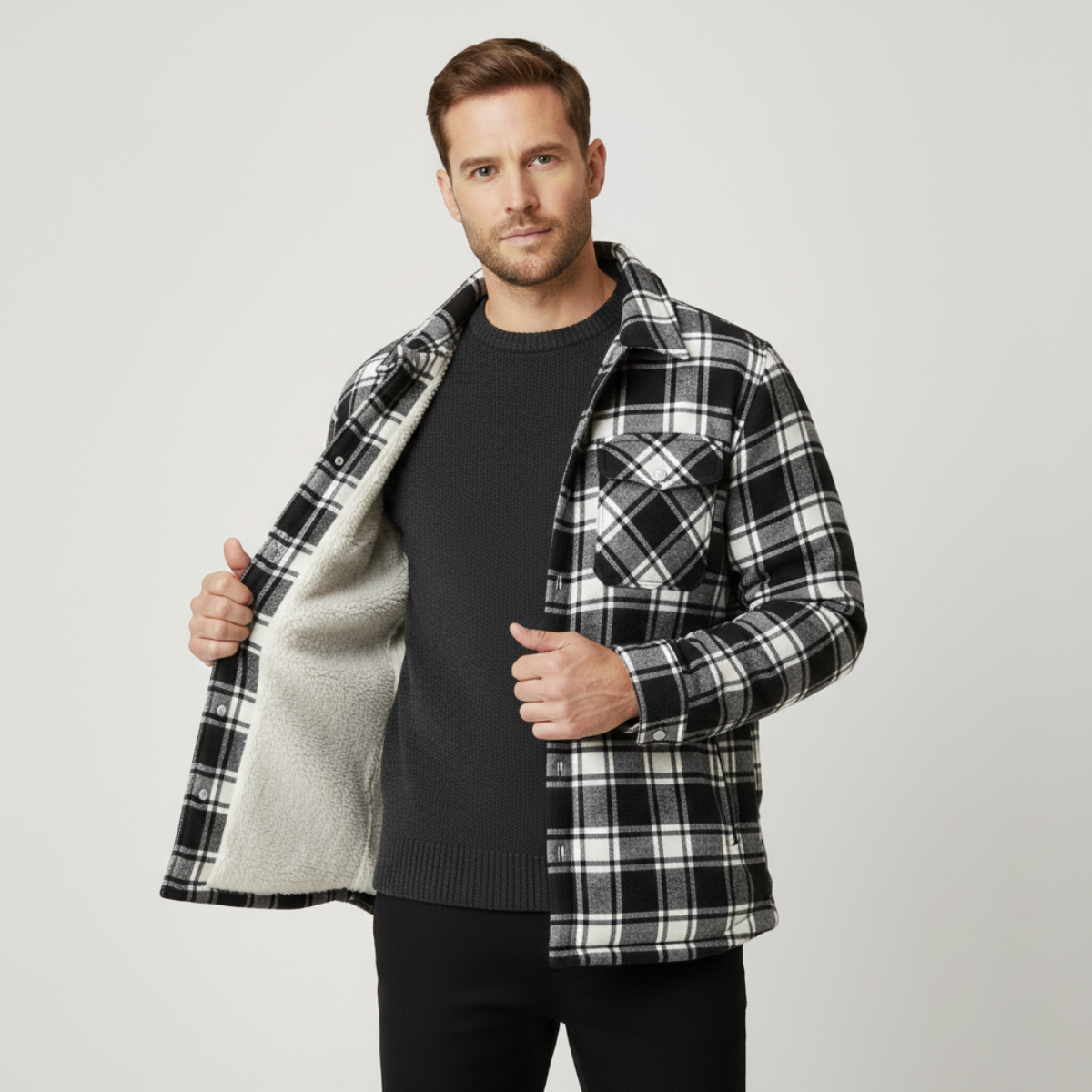 Men's Fleece Lined Plaid Jacket - detail