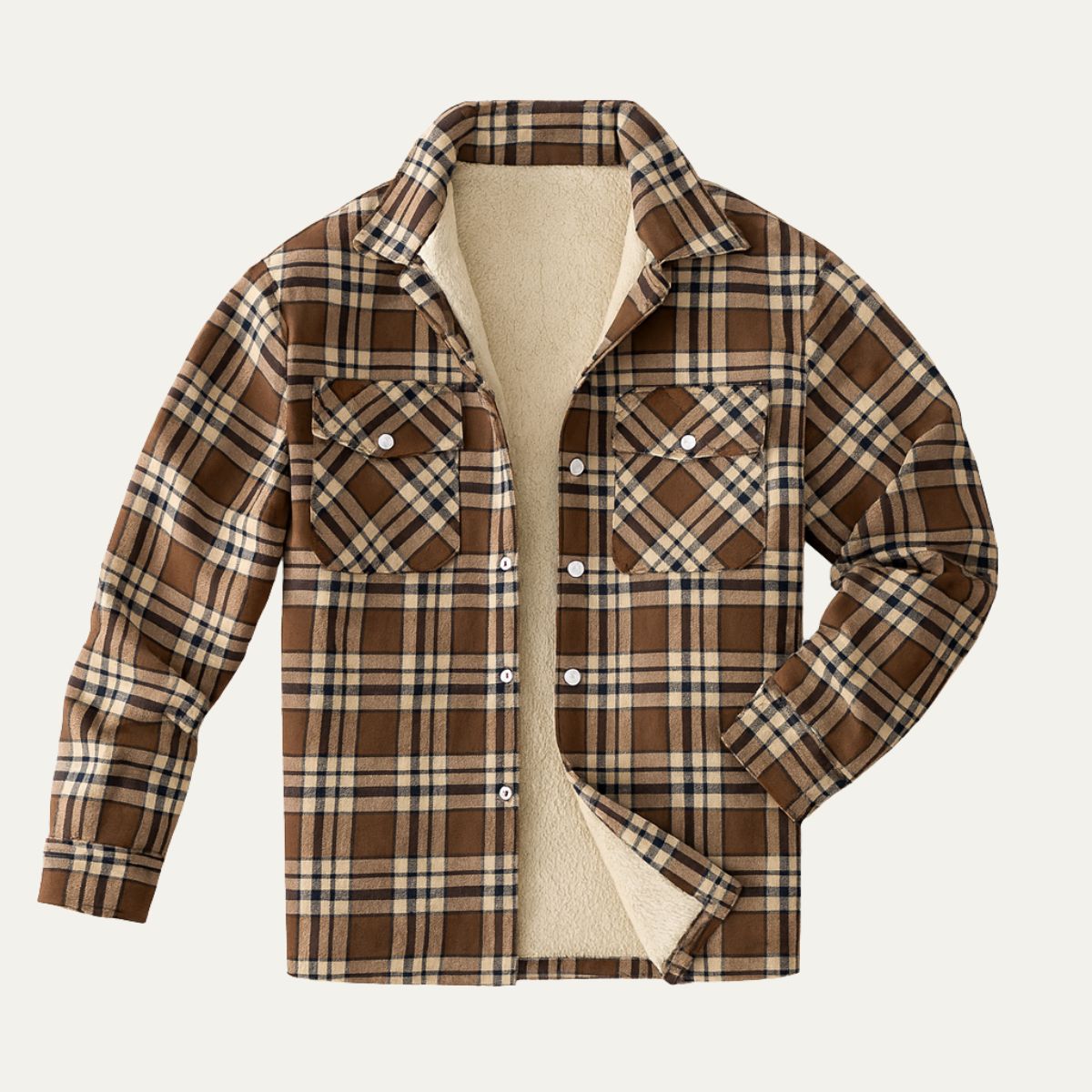 Men's Fleece Lined Plaid Jacket - Khaki