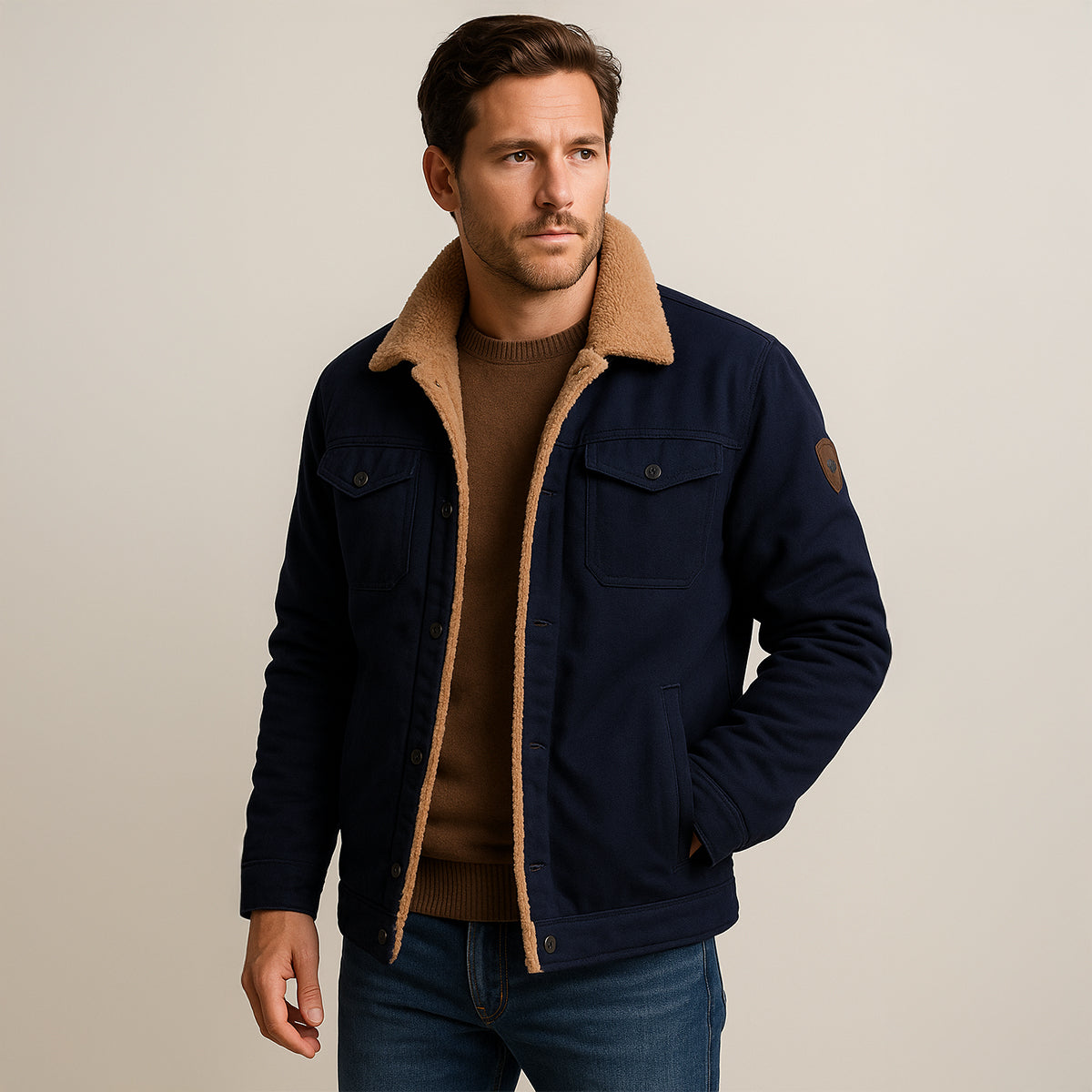 Bramwell & Fitch Men's Fleece-Lined Winter Coat - Navy Blue