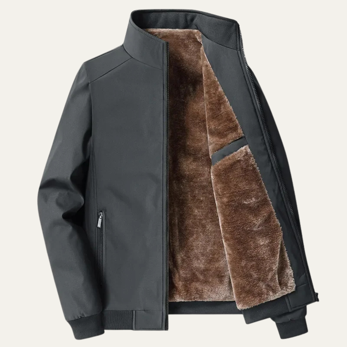 Men's Fleece-Lined Winter Jacket - Gray