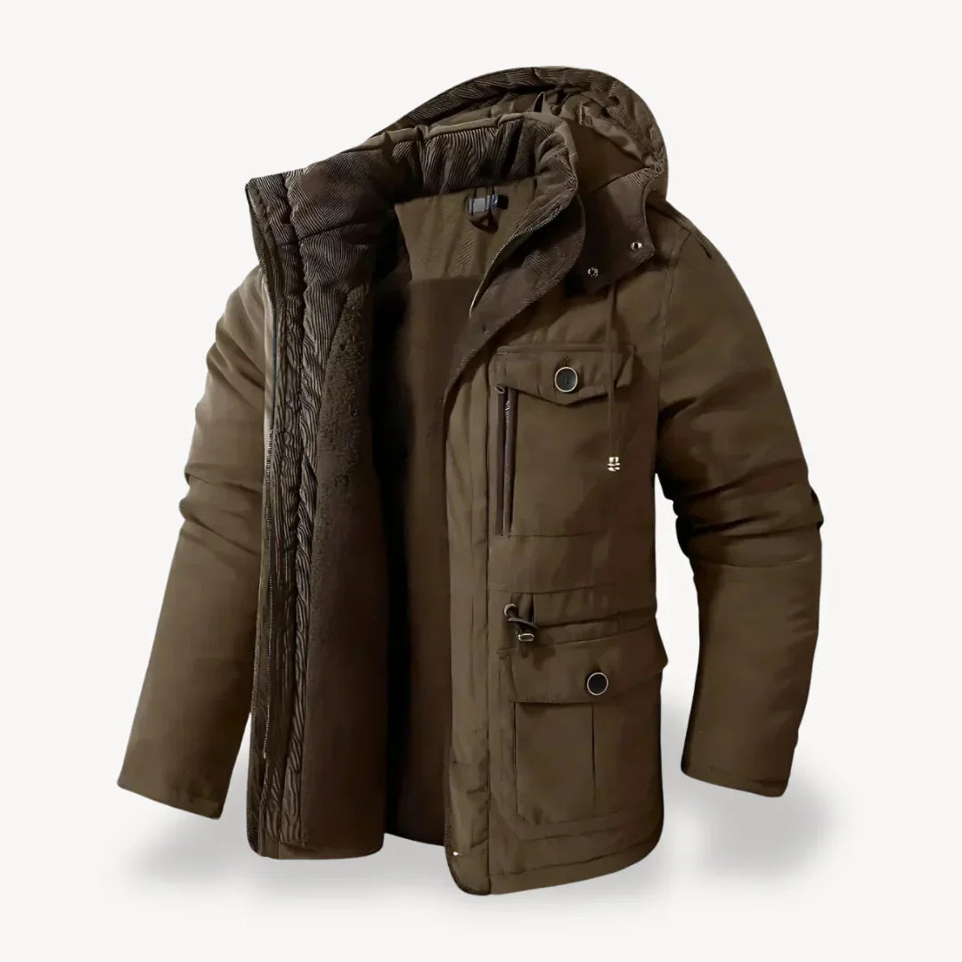 Men's Fleece-Lined Winter Jacket | Windproof Warm Outerwear - Brown