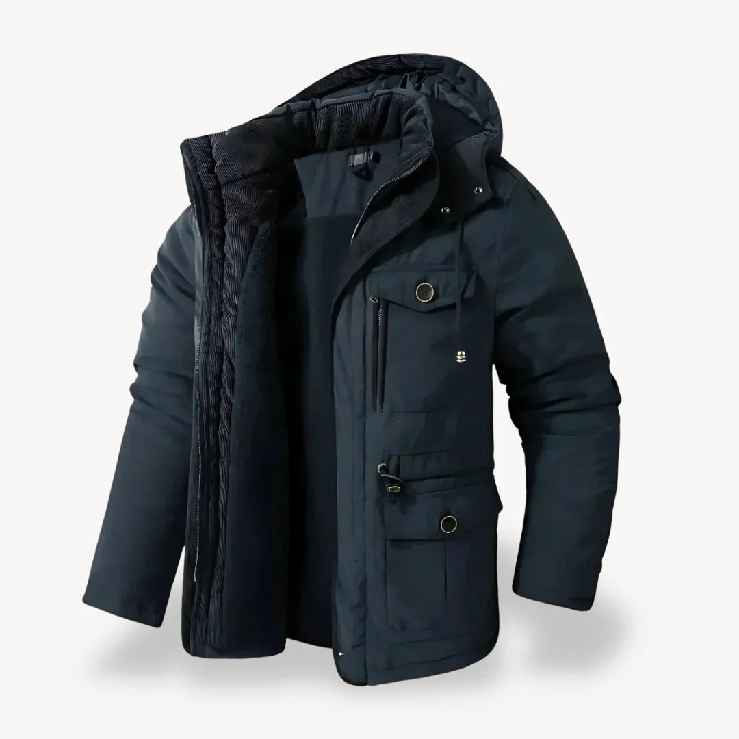 Men's Fleece-Lined Winter Jacket | Windproof Warm Outerwear - Navy