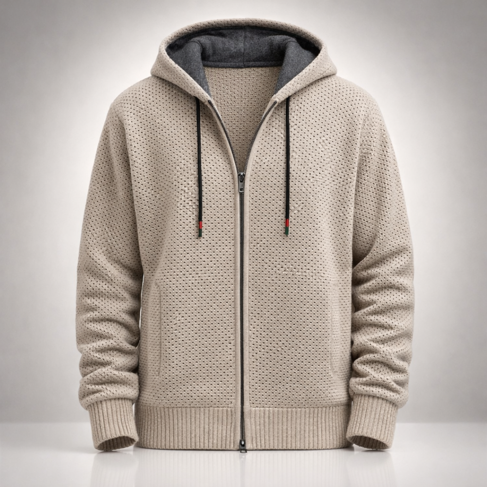 Full-Zip Fleece-Lined Knit Hoodie - studio flat lay