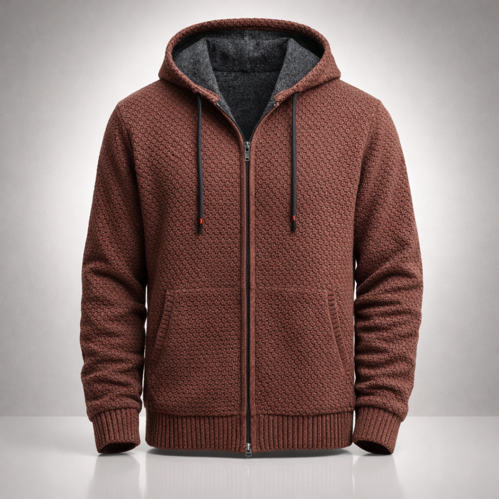 Full-Zip Fleece-Lined Knit Hoodie - studio flat lay