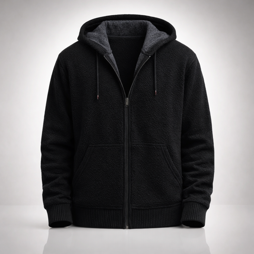 Full-Zip Fleece-Lined Knit Hoodie - studio flat lay