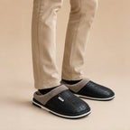 Men's Fur-Lined Leather Mule Clogs - Black