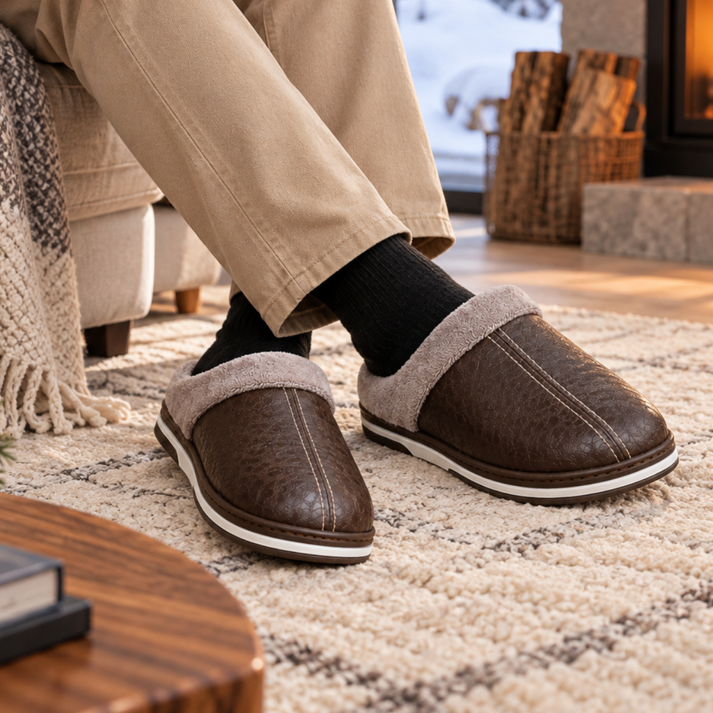 Men's Fur-Lined Leather Mule Clogs