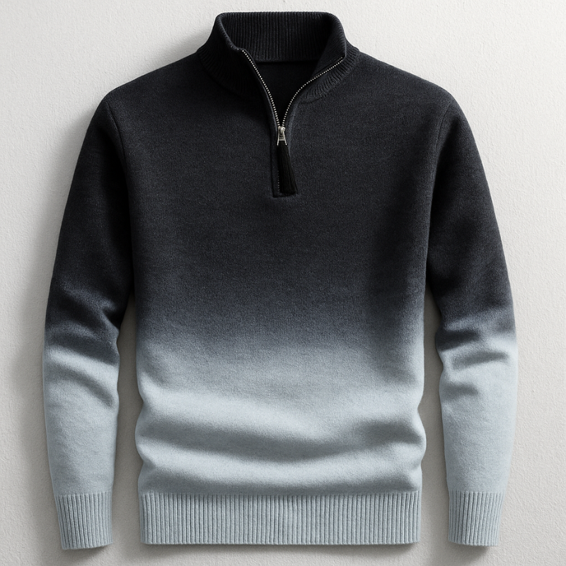 Men's Half-Zip Gradient Knit Sweater | Soft Pullover - Black