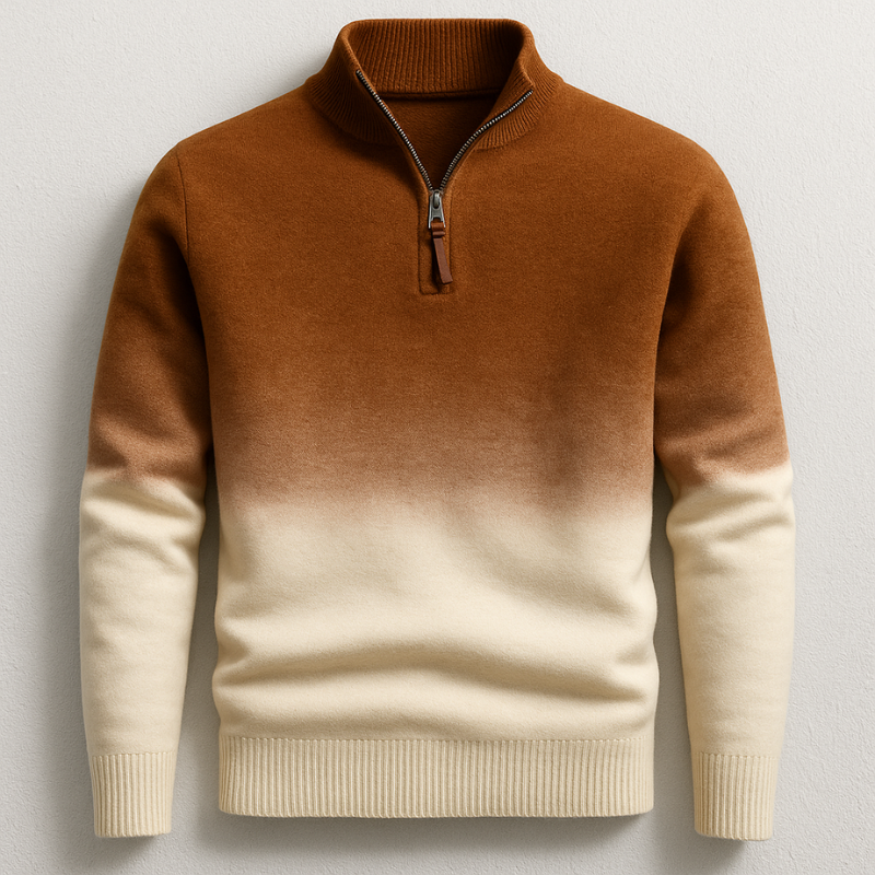 Men's Half-Zip Gradient Knit Sweater | Soft Pullover - Brown