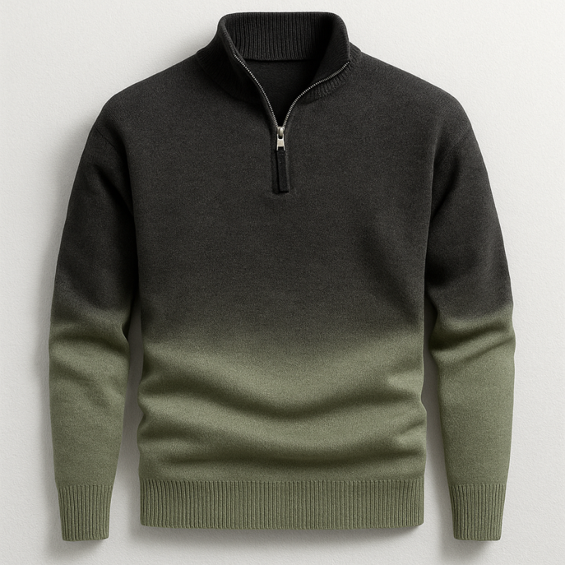 Men's Half-Zip Gradient Knit Sweater | Soft Pullover - Green